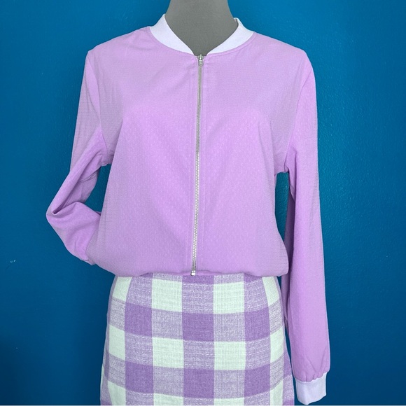 Collectif Bomber Jacket in Pastel Purple - Bright & Beautiful Tara Lilac Jacket - Picture 2 of 15